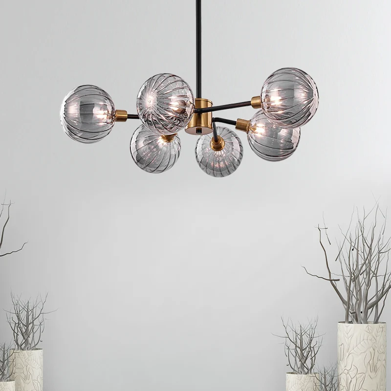 Ball Woonkamer Kroonluchter Licht Rookgrijs Glas 6 Lampen Modernisme Plafond Hanglamp Clearhalo