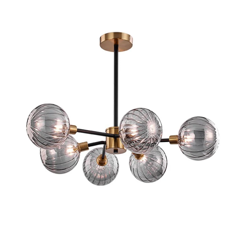 Ball Woonkamer Kroonluchter Licht Rookgrijs Glas 6 Lampen Modernisme Plafond Hanglamp Clearhalo