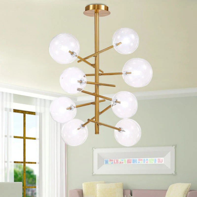 Ballenkroonluchter Scandinavische stijl, helder glazen woonkamerophanglamp goud Clearhalo