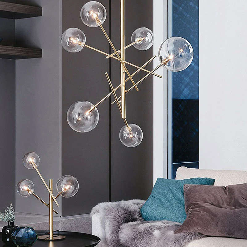 Ballenkroonluchter Scandinavische stijl, helder glazen woonkamerophanglamp goud Clearhalo