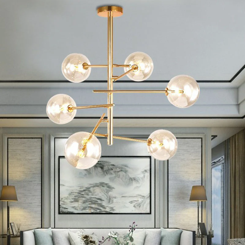Ballenkroonluchter Scandinavische stijl, helder glazen woonkamerophanglamp goud Clearhalo