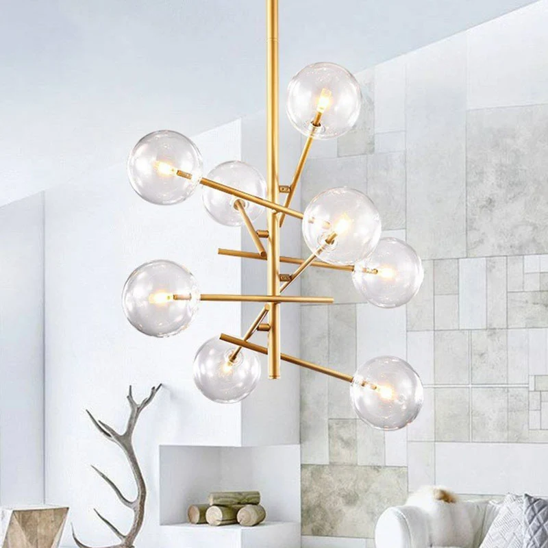 Ballenkroonluchter Scandinavische stijl, helder glazen woonkamerophanglamp goud Clearhalo