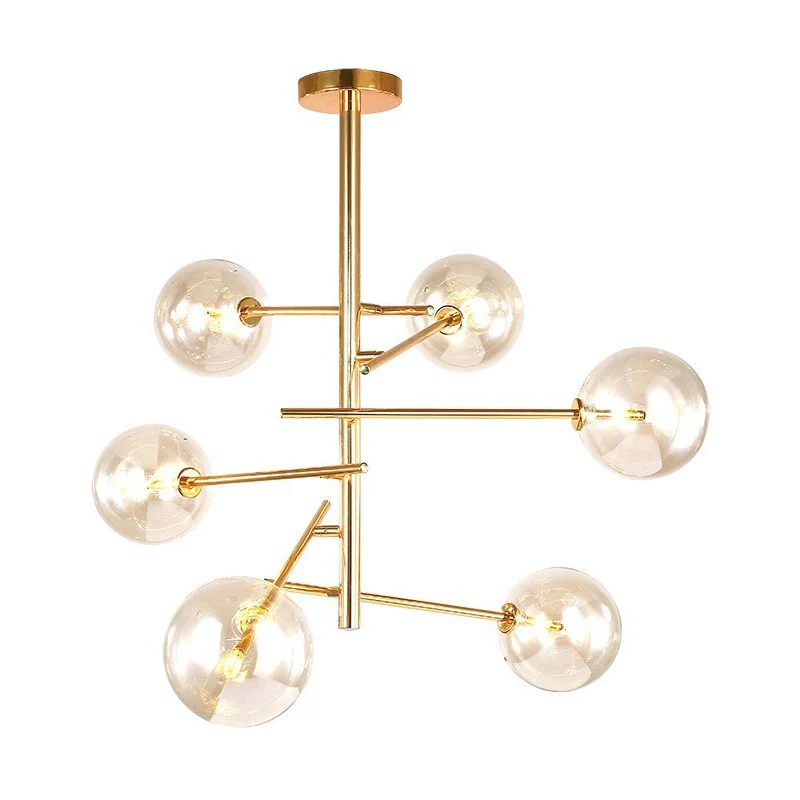 Ballenkroonluchter Scandinavische stijl, helder glazen woonkamerophanglamp goud Clearhalo