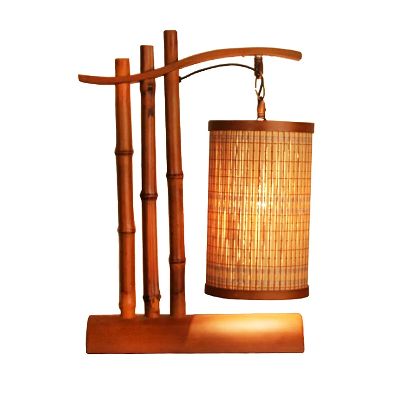 Bamboe Barrel Bureaulamp Chinees 1-kops roodbruine taaklamp met halve cilinderbasis Clearhalo