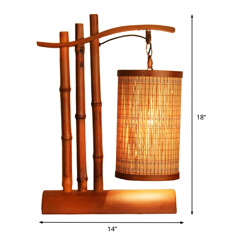 Bamboe Barrel Bureaulamp Chinees 1-kops roodbruine taaklamp met halve cilinderbasis Clearhalo