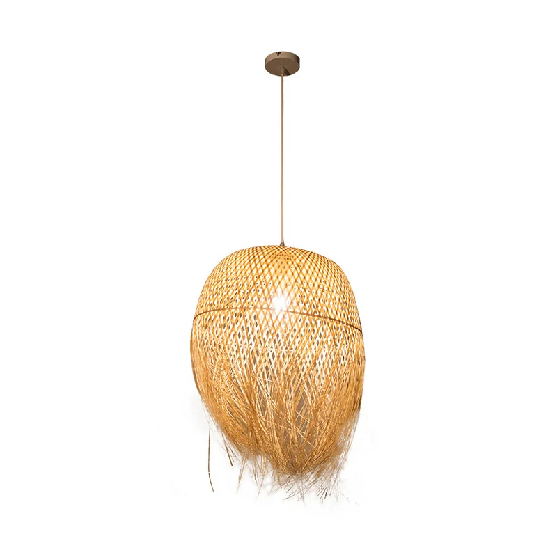 Bamboe Bell-plafondlamp met franjes, Aziatische stijl, 1 lamp, hangend houten verlichtingsarmatuur Clearhalo