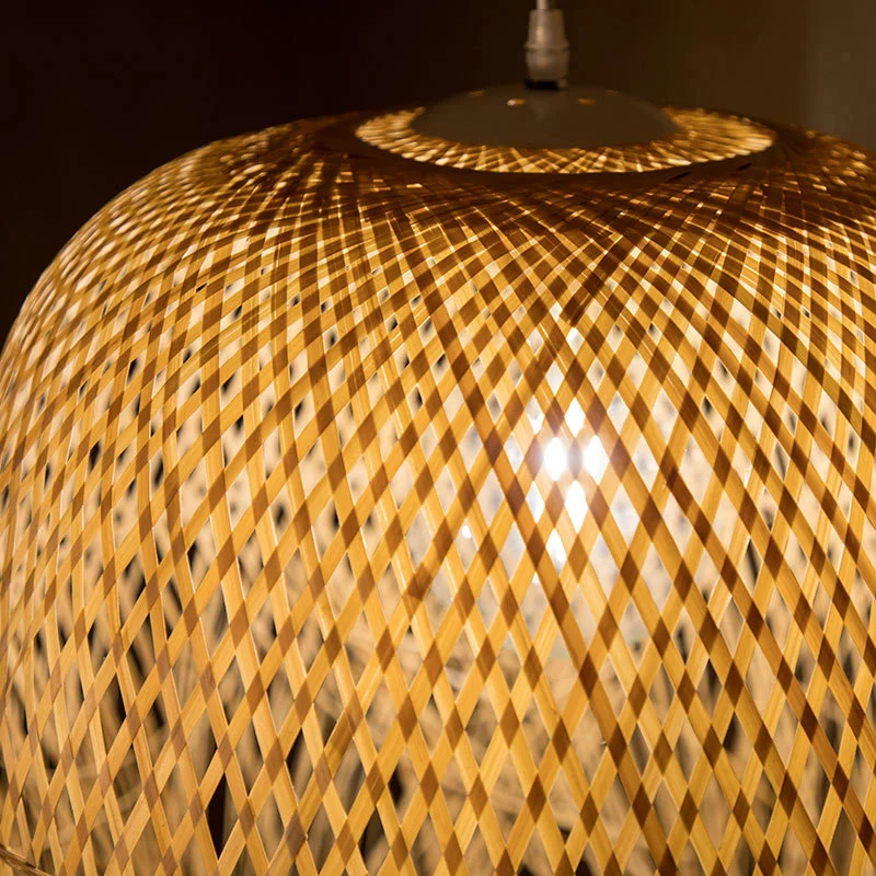 Bamboe Bell-plafondlamp met franjes, Aziatische stijl, 1 lamp, hangend houten verlichtingsarmatuur Clearhalo