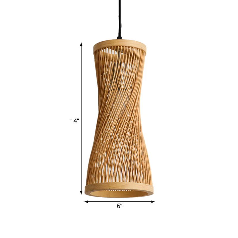 Bamboe cilinder hanglamp Chique moderne hangende hanglamp beige voor eetkamer Clearhalo
