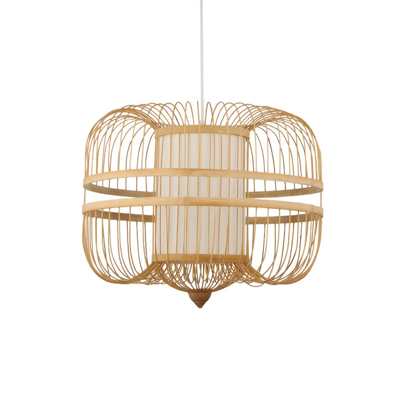 Bamboe gebogen trommel ophanglamp Eenvoud 1-lichts houten hanglamp Clearhalo
