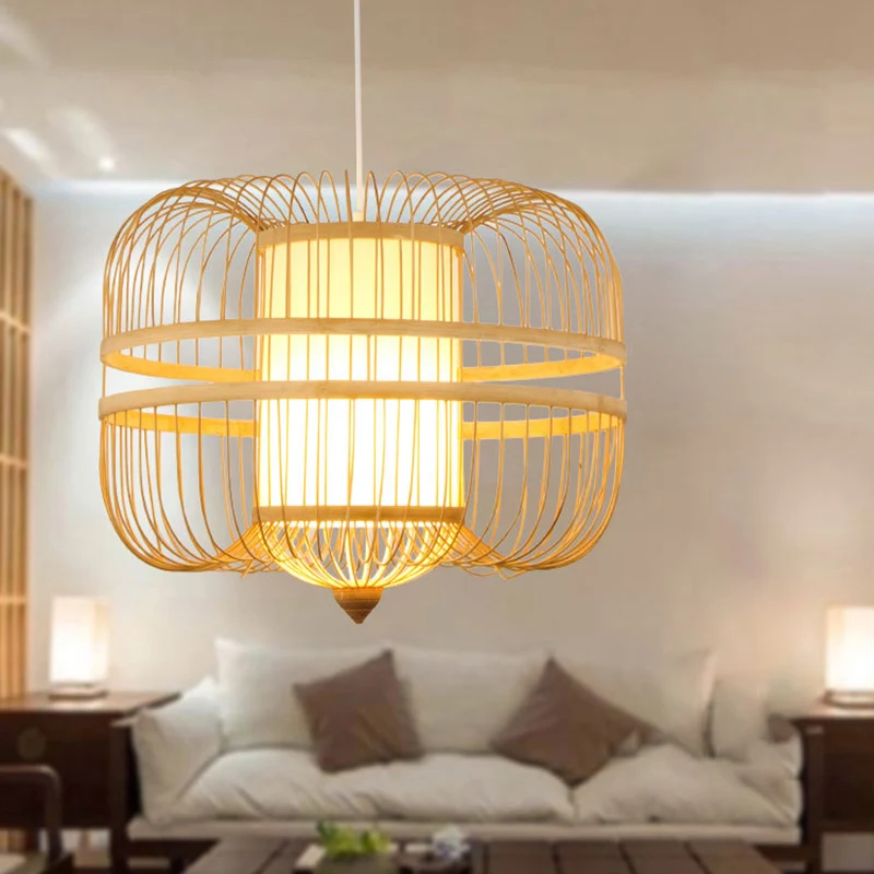 Bamboe gebogen trommel ophanglamp Eenvoud 1-lichts houten hanglamp Clearhalo