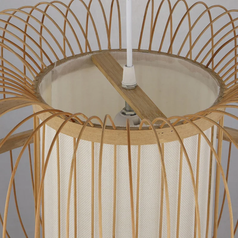 Bamboe gebogen trommel ophanglamp Eenvoud 1-lichts houten hanglamp Clearhalo