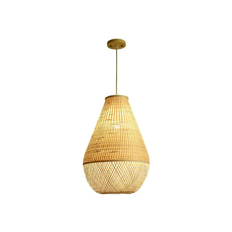 Bamboe geweven druppelvormige hanglamp Simplicity, beige hanglamp met 1 lamp boven tafel Clearhalo