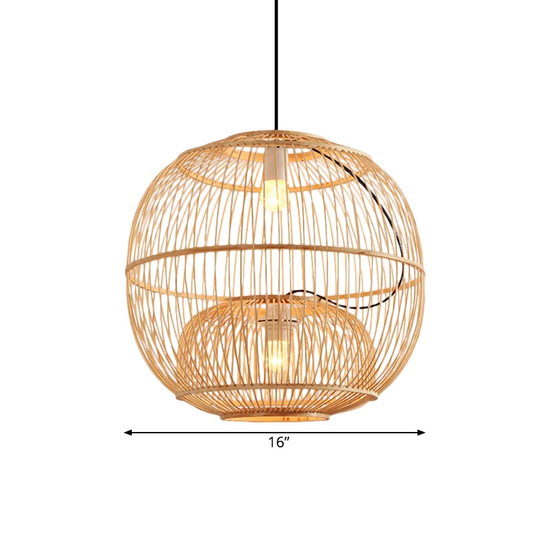 Bamboe Global Shade Hanglamp Eigentijdse Stijl 2 Lichten Beige Hanglamp voor Restaurant, 14"/16" W Clearhalo