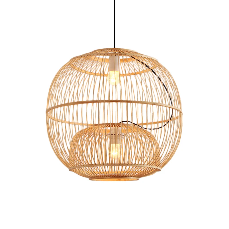 Bamboe Global Shade Hanglamp Eigentijdse Stijl 2 Lichten Beige Hanglamp voor Restaurant, 14"/16" W Clearhalo