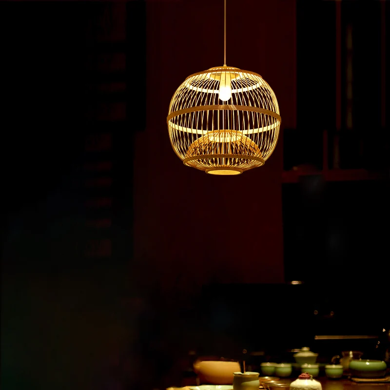 Bamboe Globe Suspension Light Simplicity 1-lichts houten hanglamp voor restaurant Clearhalo