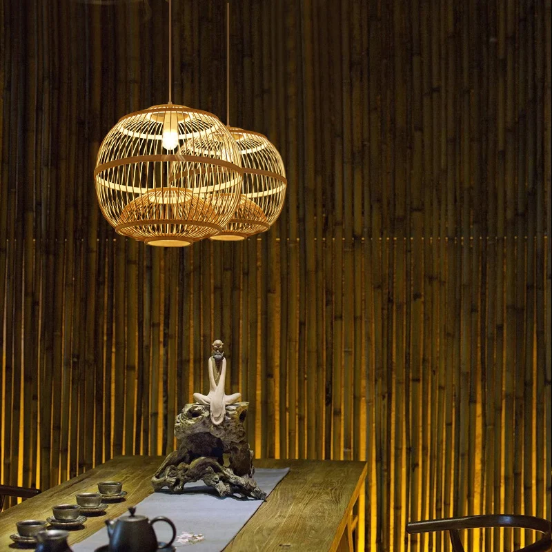 Bamboe Globe Suspension Light Simplicity 1-lichts houten hanglamp voor restaurant Clearhalo