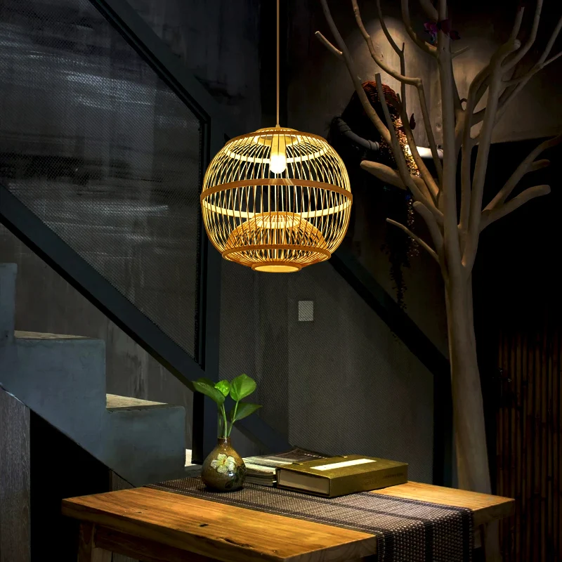 Bamboe Globe Suspension Light Simplicity 1-lichts houten hanglamp voor restaurant Clearhalo