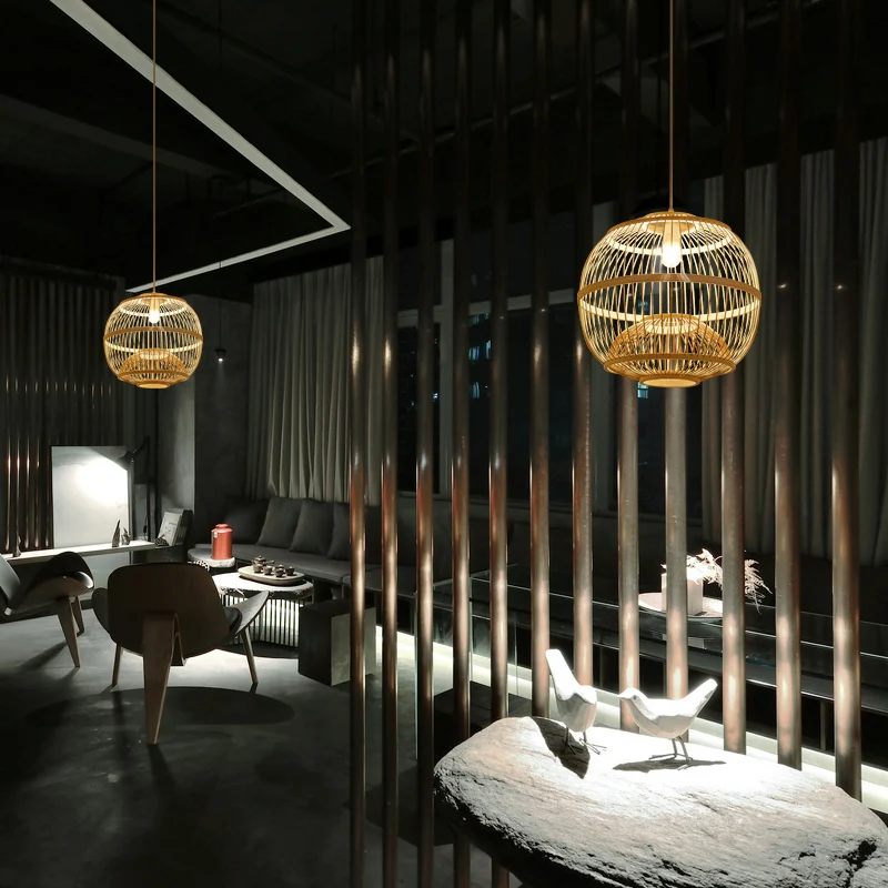Bamboe Globe Suspension Light Simplicity 1-lichts houten hanglamp voor restaurant Clearhalo