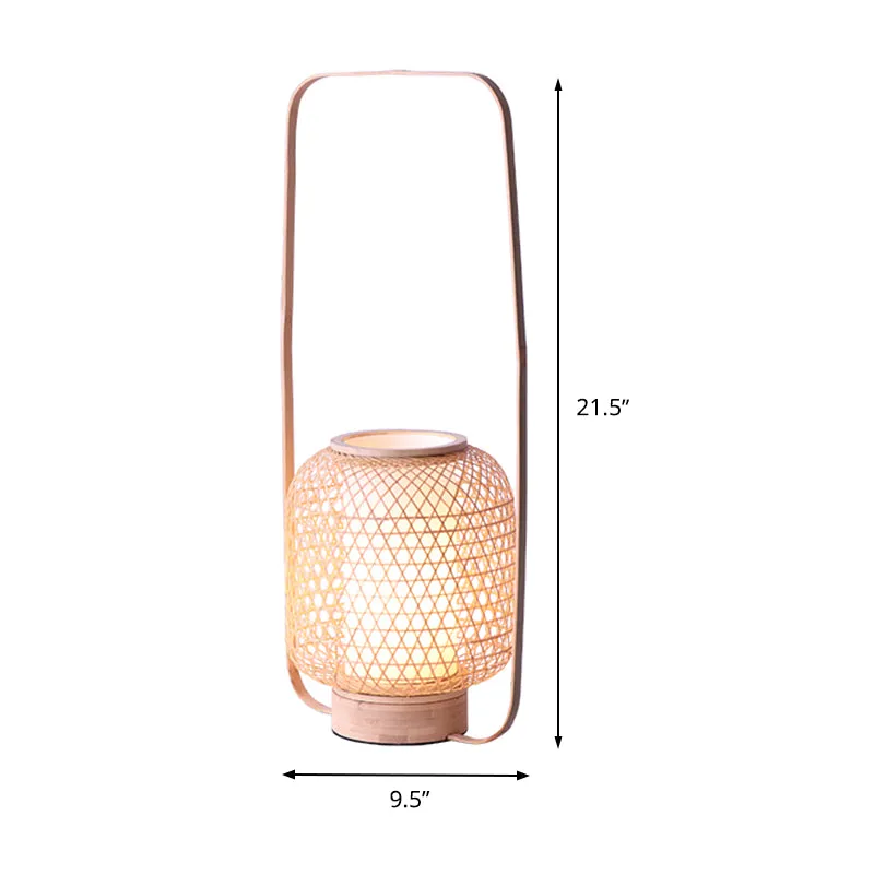 Bamboe handgedraaide taaklamp Azië 1-lamps kleine bureaulamp beige met rechthoekig handvat Clearhalo