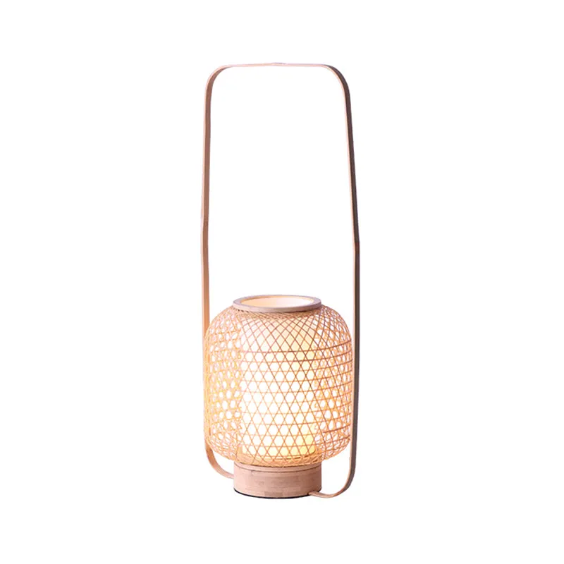 Bamboe handgedraaide taaklamp Azië 1-lamps kleine bureaulamp beige met rechthoekig handvat Clearhalo