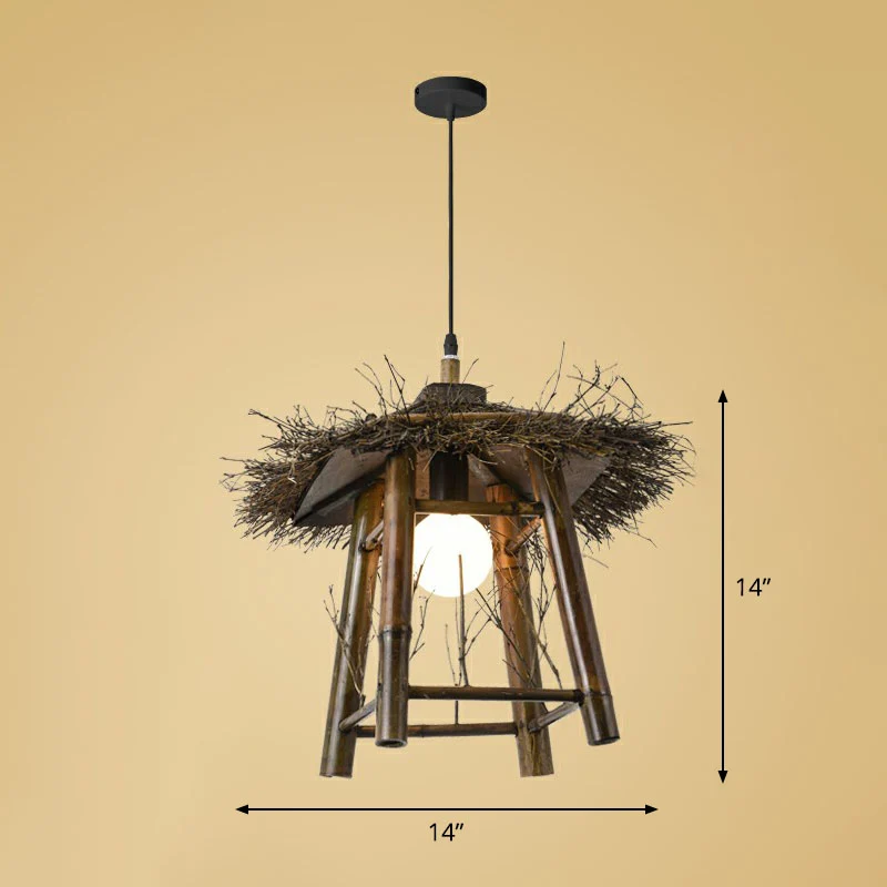 Bamboe handgemaakte hanglamp Eenvoud 1-lichts hanglamp hout Clearhalo