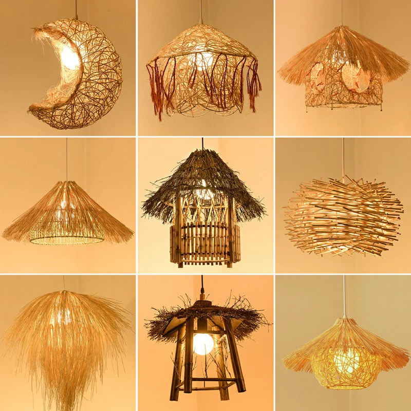 Bamboe handgemaakte hanglamp Eenvoud 1-lichts hanglamp hout Clearhalo