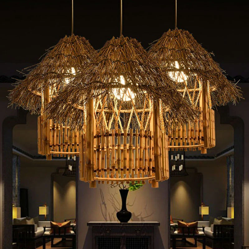 Bamboe handgemaakte hanglamp Eenvoud 1-lichts hanglamp hout Clearhalo