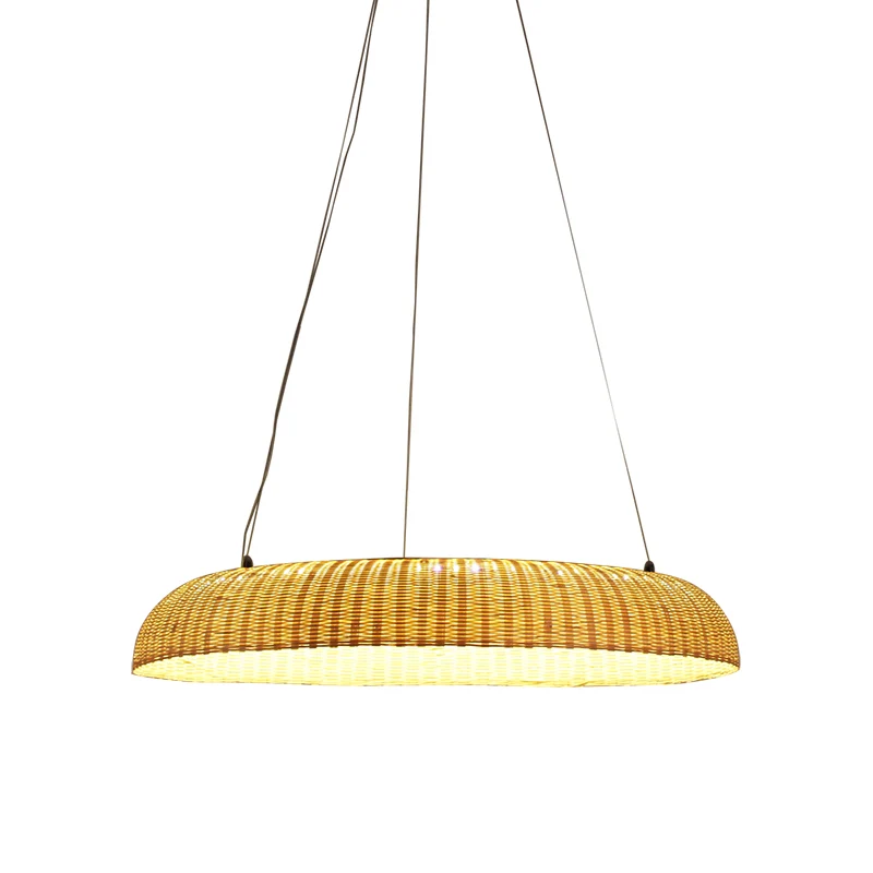 Bamboe handgeweven hanglamp Chinese LED-hanglamp beige voor eetkamer Clearhalo