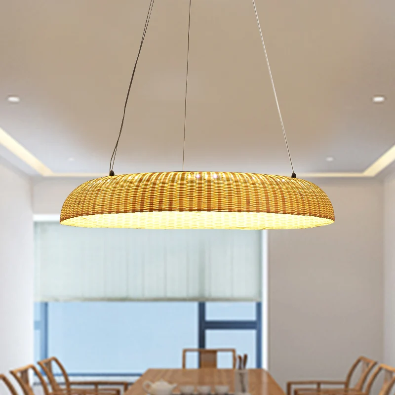 Bamboe handgeweven hanglamp Chinese LED-hanglamp beige voor eetkamer Clearhalo