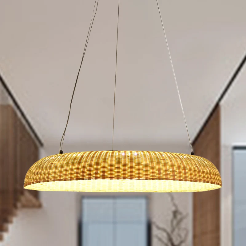 Bamboe handgeweven hanglamp Chinese LED-hanglamp beige voor eetkamer Clearhalo
