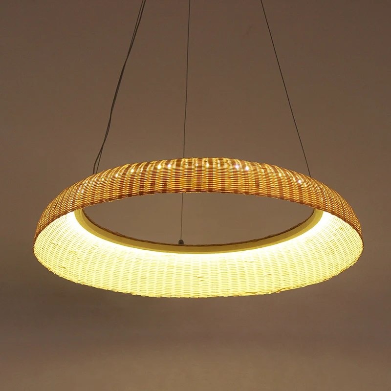 Bamboe handgeweven hanglamp Chinese LED-hanglamp beige voor eetkamer Clearhalo