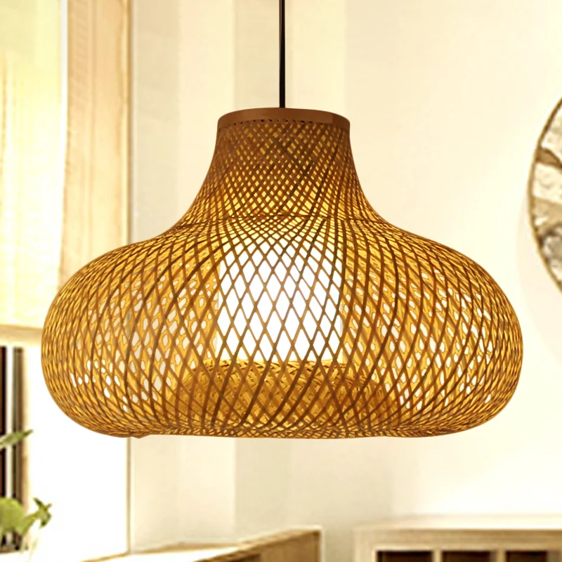 Bamboe handgeweven hanglamp Japanse plafondlamp met 1 kop vlas Clearhalo