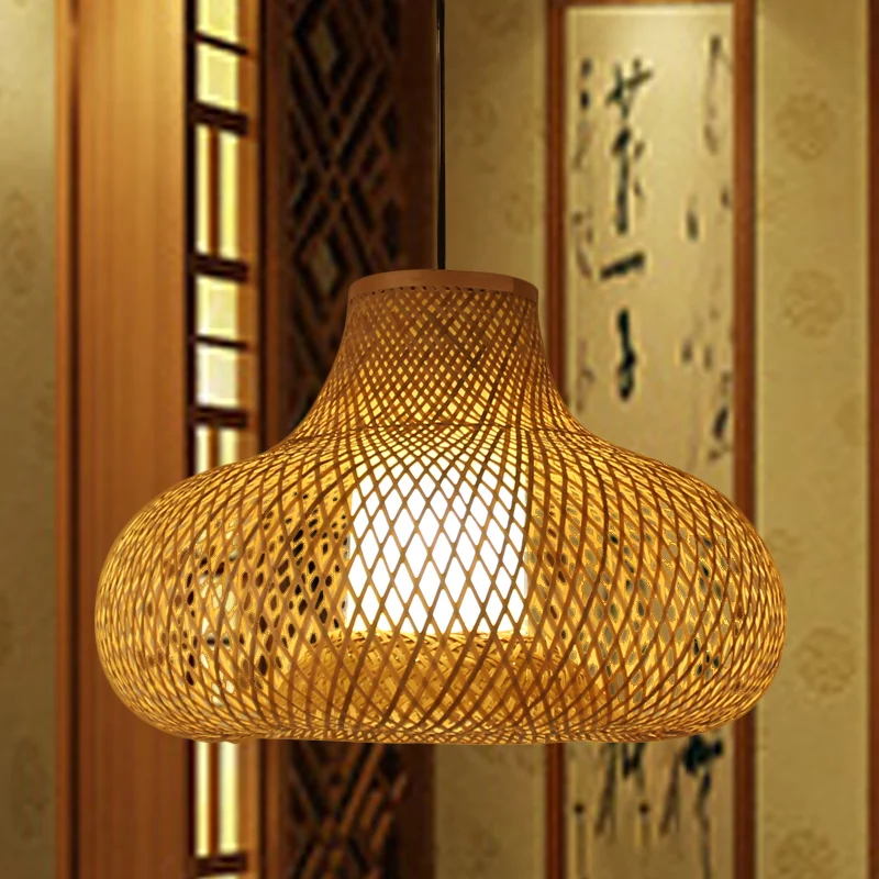 Bamboe handgeweven hanglamp Japanse plafondlamp met 1 kop vlas Clearhalo