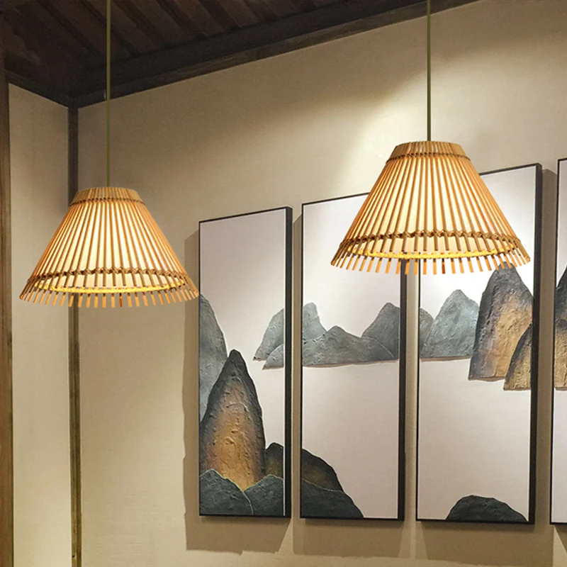 Bamboe kegel plafondlamp moderne 1-lamp hangende hanglamp hout voor woonkamer Clearhalo