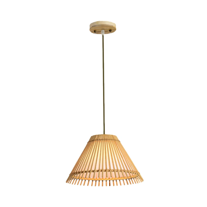 Bamboe kegel plafondlamp moderne 1-lamp hangende hanglamp hout voor woonkamer Clearhalo