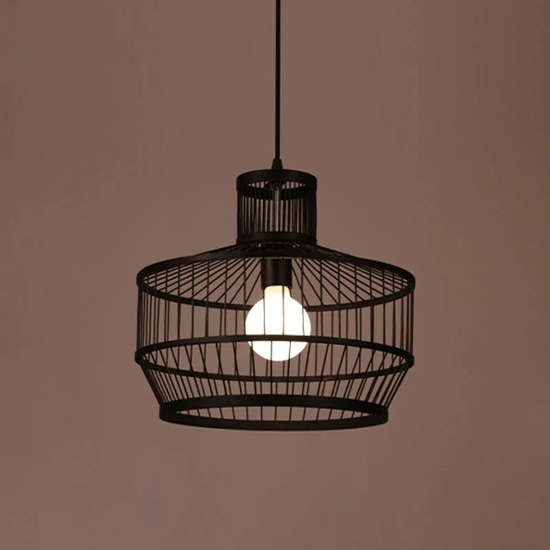 Bamboe kooistijl hanglamp Chinese 1-lichts zwarte plafondophanglamp Clearhalo