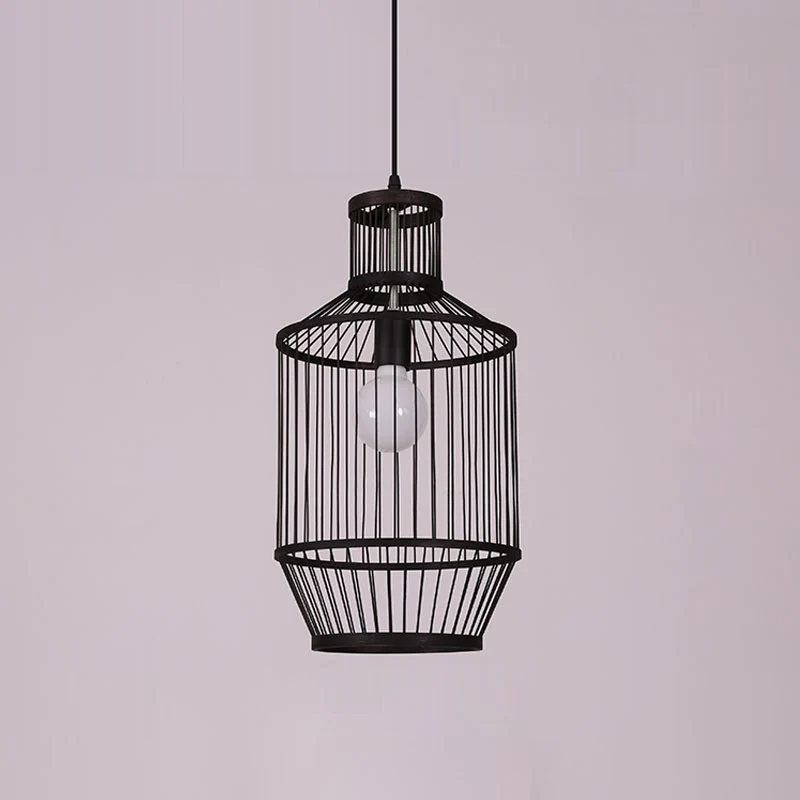Bamboe kooistijl hanglamp Chinese 1-lichts zwarte plafondophanglamp Clearhalo