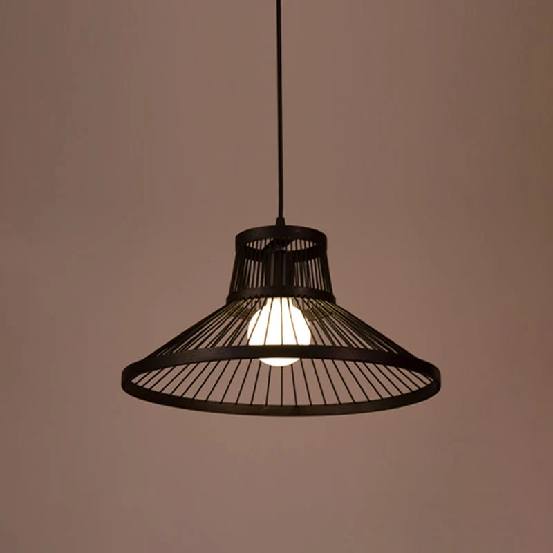 Bamboe kooistijl hanglamp Chinese 1-lichts zwarte plafondophanglamp Clearhalo