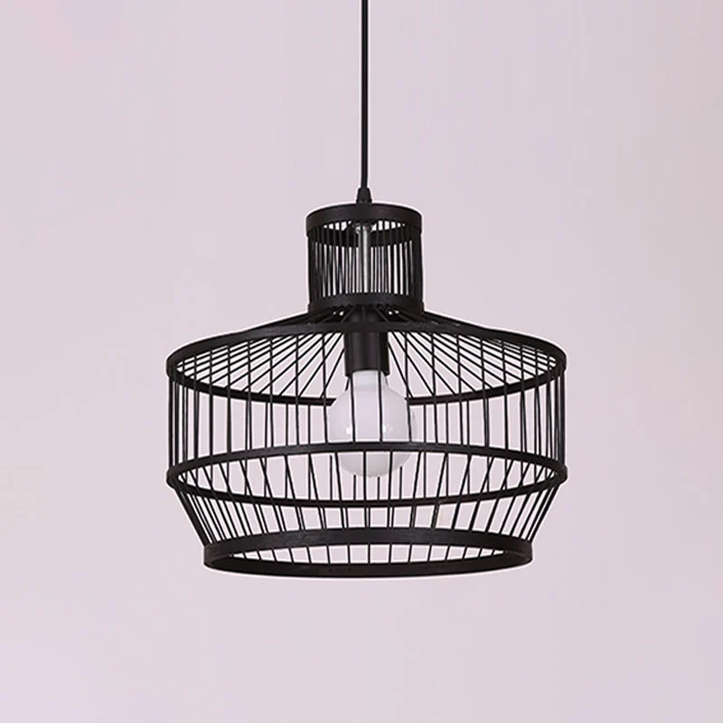 Bamboe kooistijl hanglamp Chinese 1-lichts zwarte plafondophanglamp Clearhalo