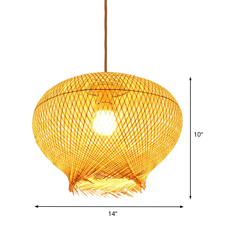Bamboe Lantaarn Hanglamp Chinees 1 Kop Beige Plafond Hanglamp voor Woonkamer Clearhalo