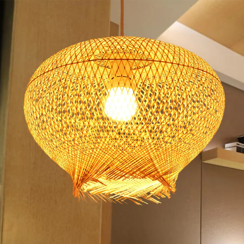 Bamboe Lantaarn Hanglamp Chinees 1 Kop Beige Plafond Hanglamp voor Woonkamer Clearhalo