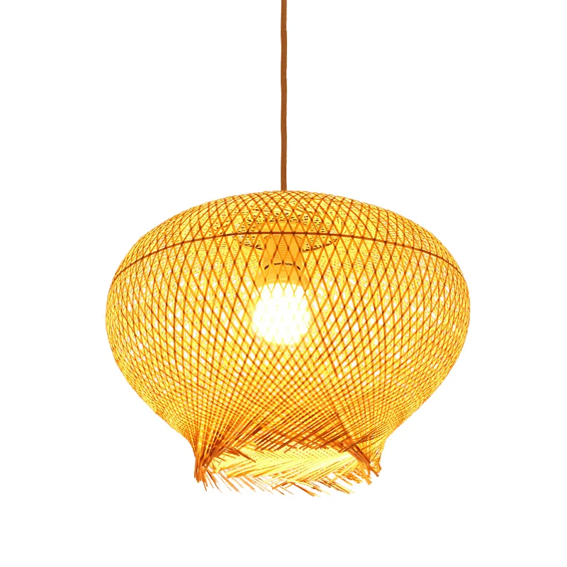 Bamboe Lantaarn Hanglamp Chinees 1 Kop Beige Plafond Hanglamp voor Woonkamer Clearhalo