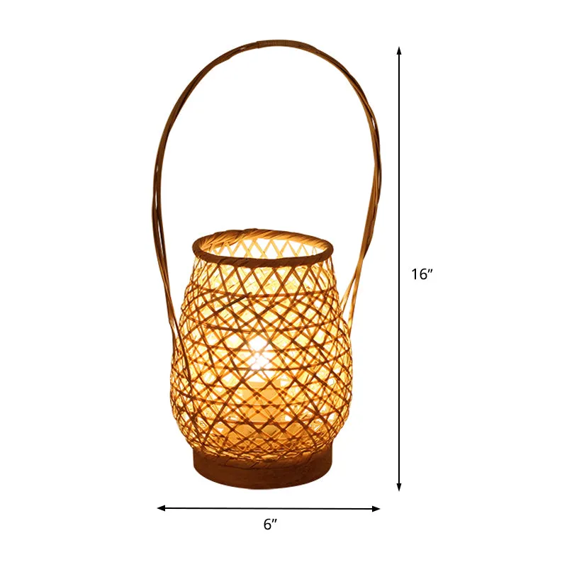 Bamboe Lantaarn Taakverlichting Chinese 1 Kop Vlassen Kleine Bureaulamp met Gebogen Arm Clearhalo