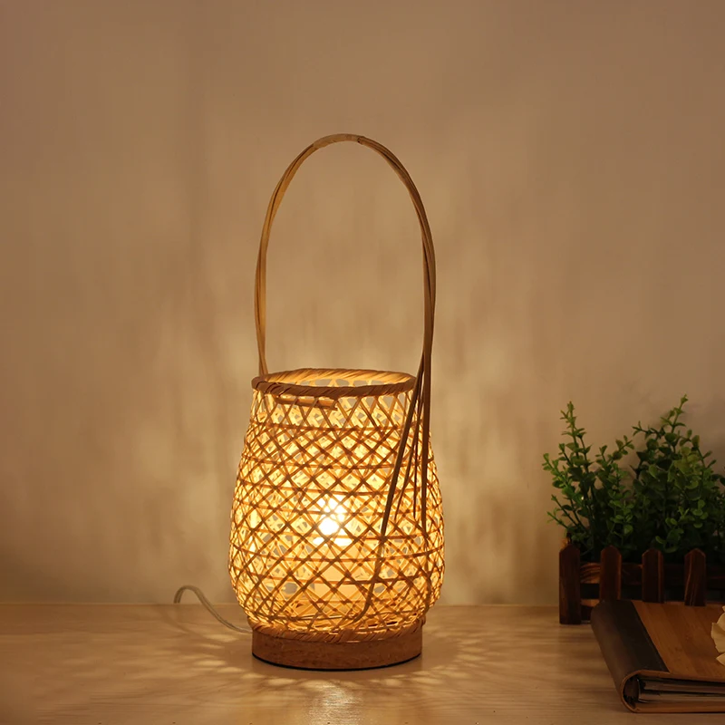 Bamboe Lantaarn Taakverlichting Chinese 1 Kop Vlassen Kleine Bureaulamp met Gebogen Arm Clearhalo