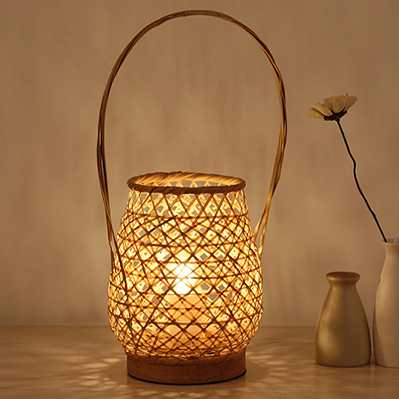 Bamboe Lantaarn Taakverlichting Chinese 1 Kop Vlassen Kleine Bureaulamp met Gebogen Arm Clearhalo