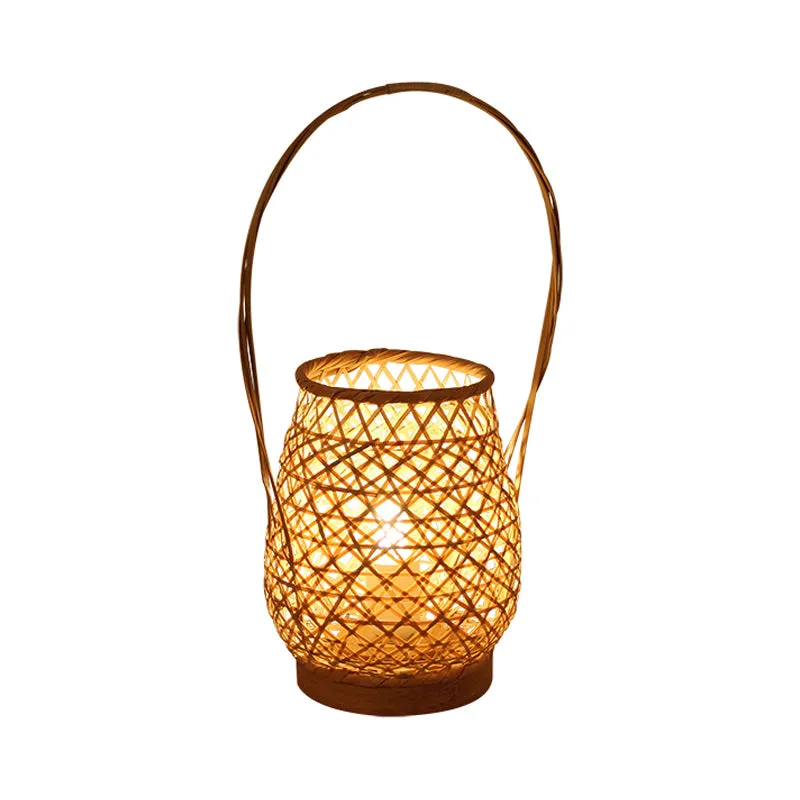 Bamboe Lantaarn Taakverlichting Chinese 1 Kop Vlassen Kleine Bureaulamp met Gebogen Arm Clearhalo