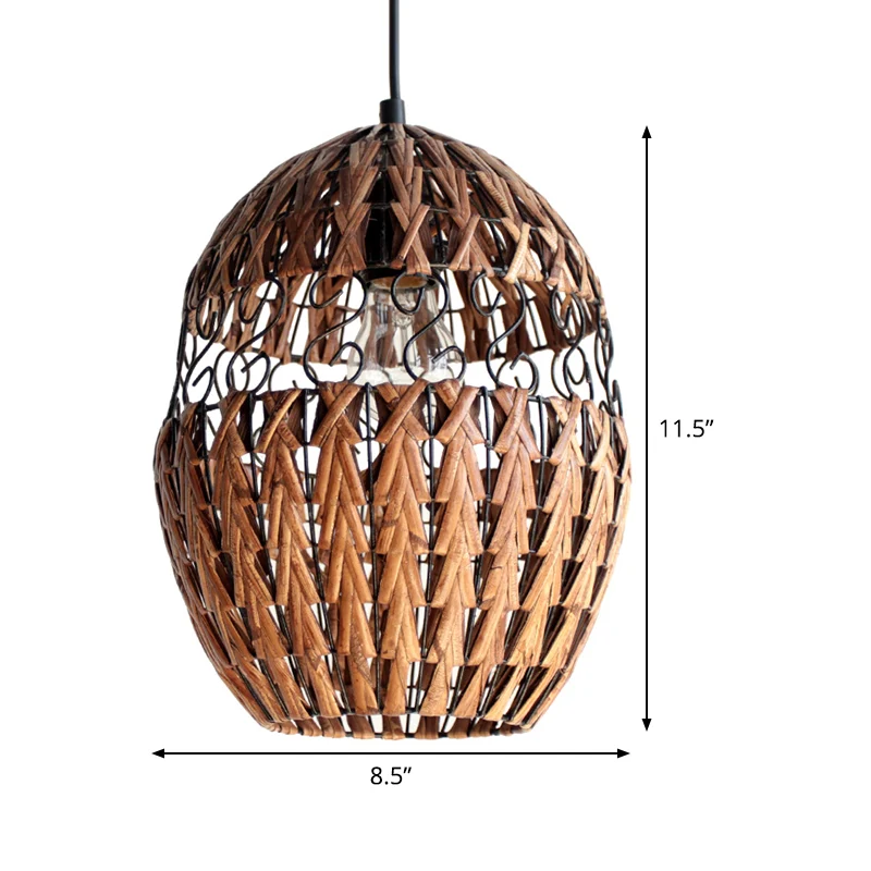 Bamboe lasergesneden hanglamp Japanse plafondlamp met 1 kop bruin Clearhalo