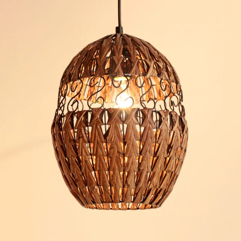 Bamboe lasergesneden hanglamp Japanse plafondlamp met 1 kop bruin Clearhalo