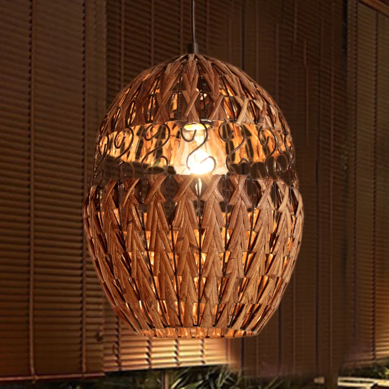 Bamboe lasergesneden hanglamp Japanse plafondlamp met 1 kop bruin Clearhalo