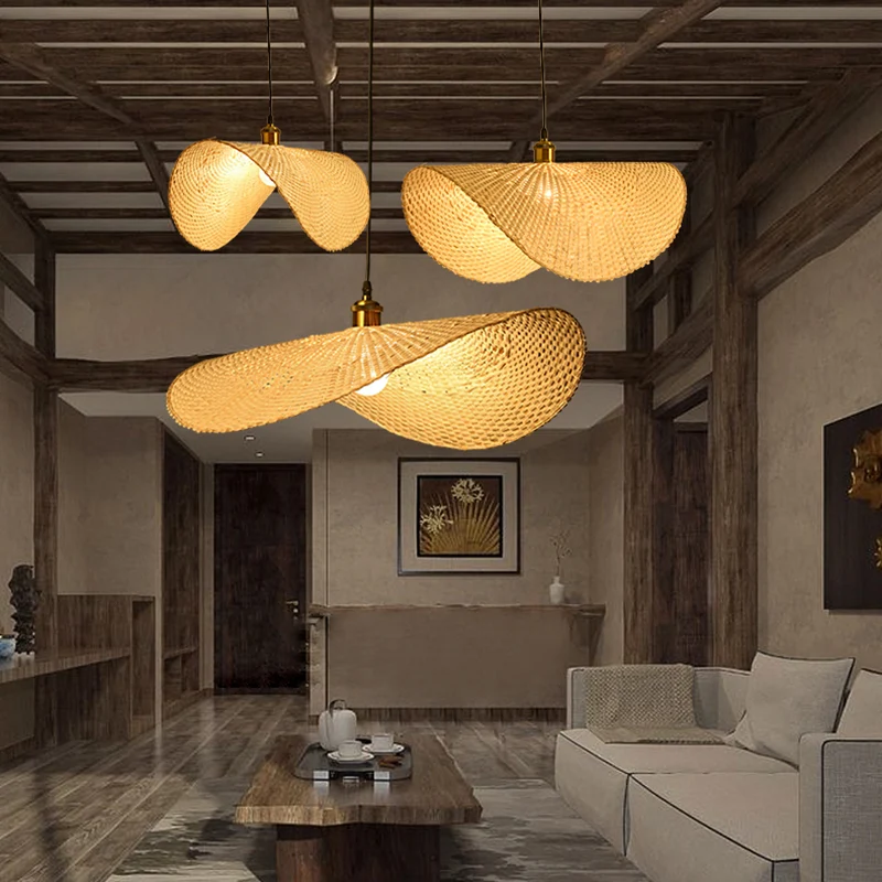 Bamboe Lotusblad Plafondlamp Moderne Stijl Houten Hangende Hanglamp Met Eén Lamp Clearhalo